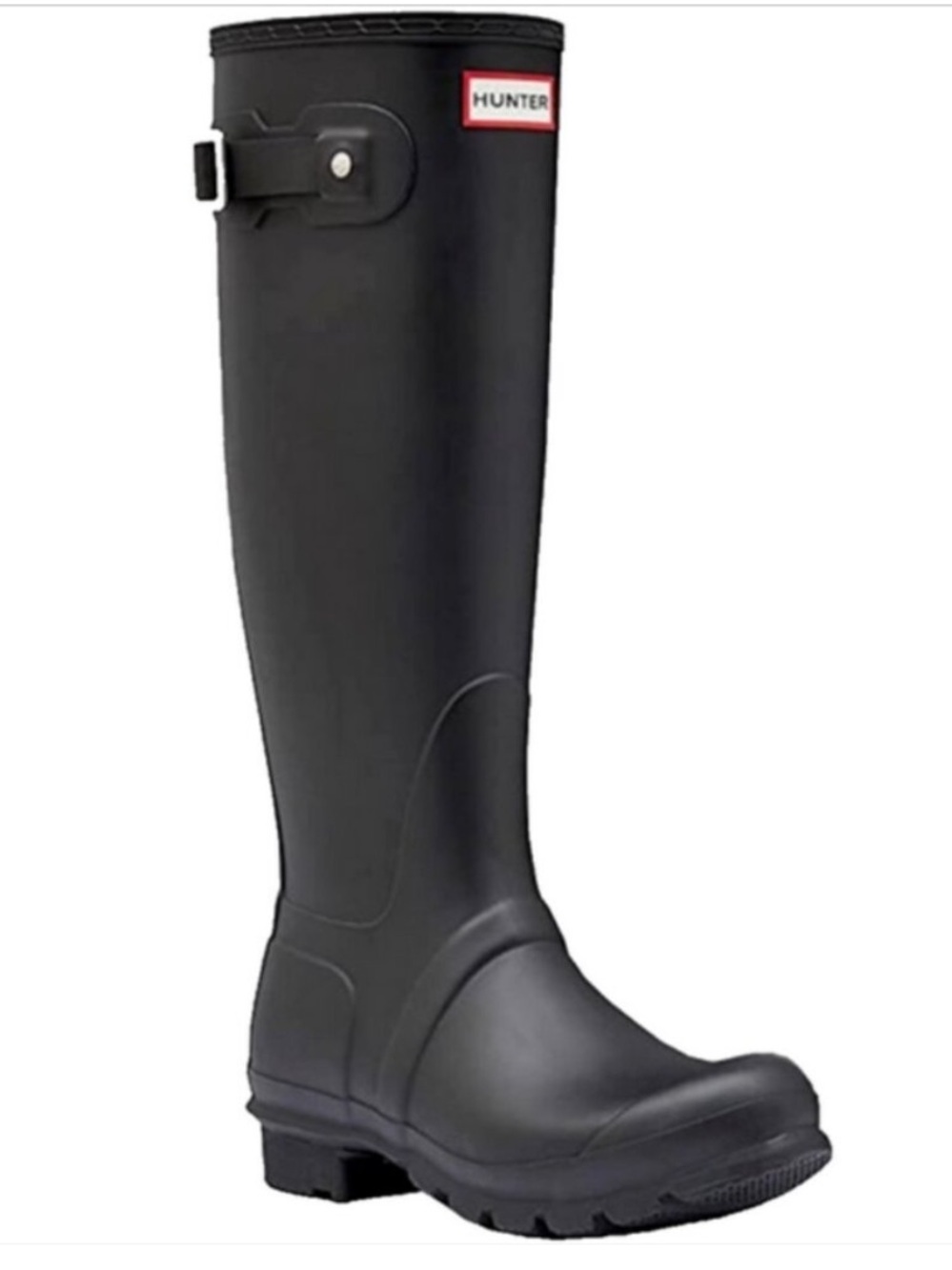 Hunter Tall Matte Black Rain Boots with Side Buckle Size 7 - Picture 2 of 8